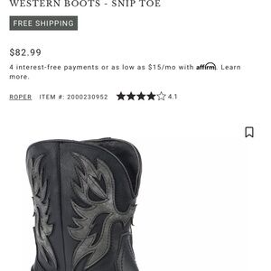 Roper Black Leather Snip Toe Boots